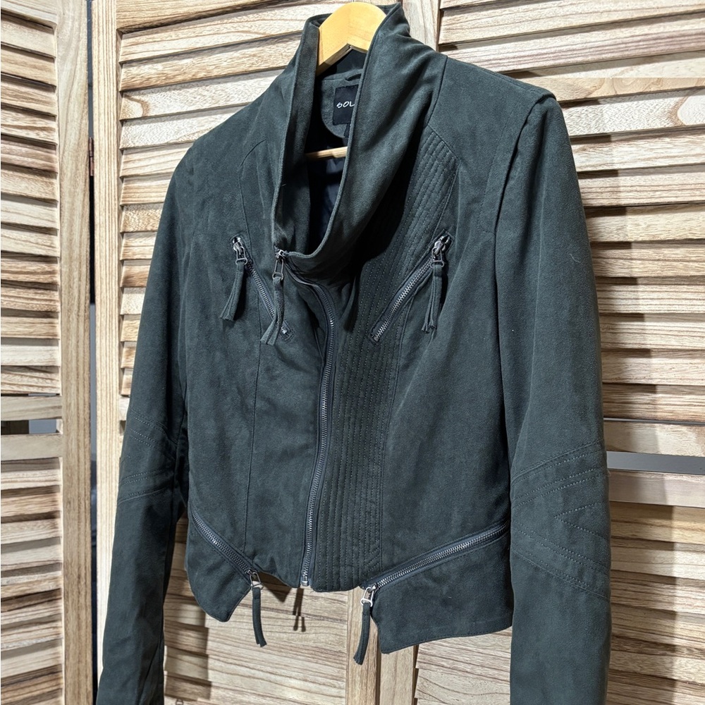 Solemio Faux Suede Moto Jacket | Charcoal Gray - Size M